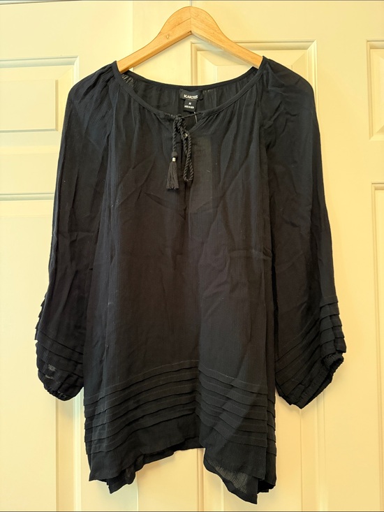 Kaktus Tops - Kaktus Black Boho Peasant Tunic with Tassel Tie